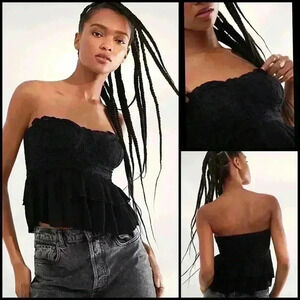 Free People Intimately Free Adella Lace Tiered Coquette Black Boho Top XS